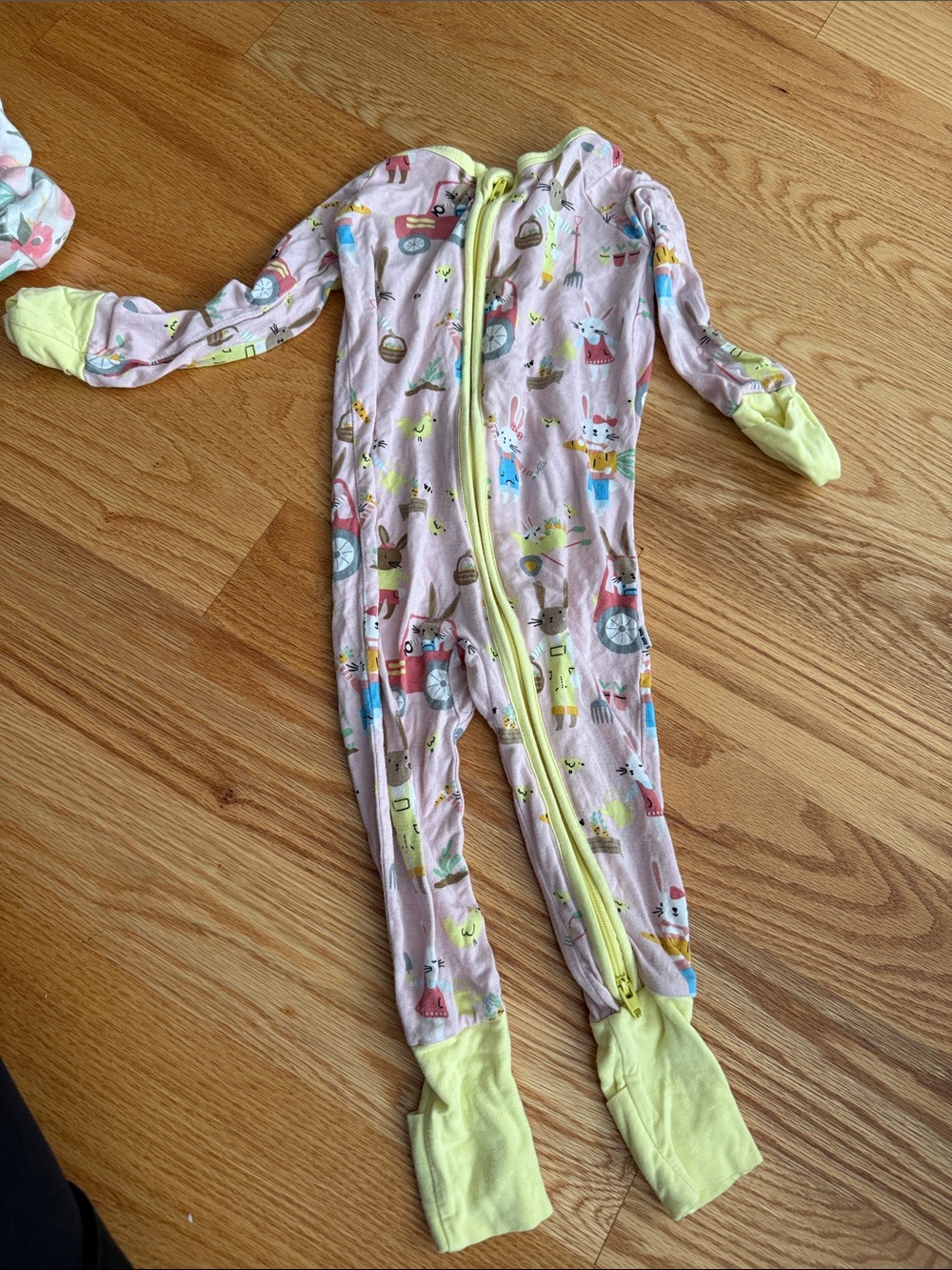 Pink Animal Print One-Piece Footed Pajamas with Yellow Accents